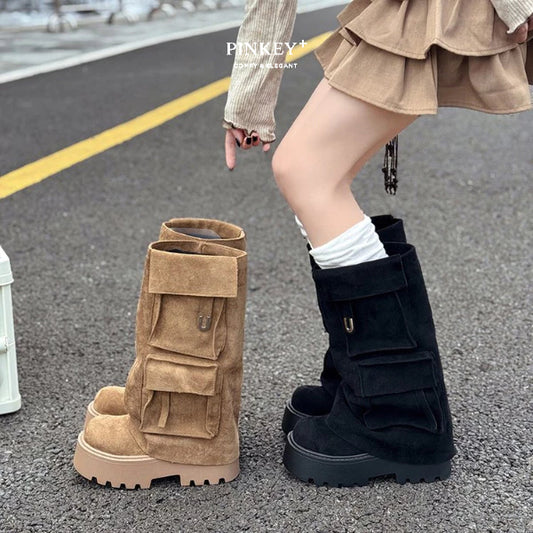 PINKEY P428 Cargo Platform Long Boots – Korean Style Trend