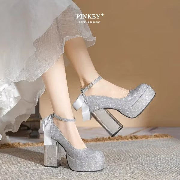 PINKEY P371 Mary Jane Heels Wanita – Ankle Strap Putih Elegant