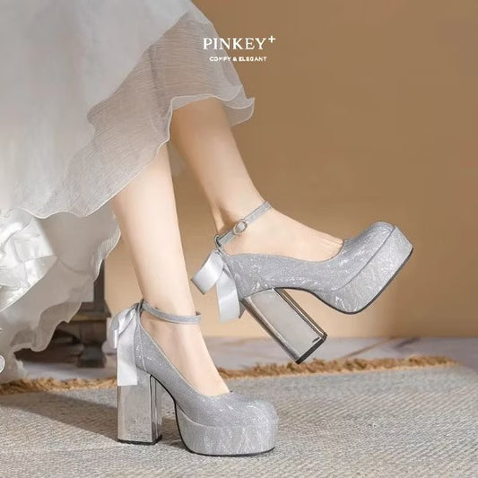 PINKEY P371 Mary Jane Heels Wanita – Ankle Strap Putih Elegant