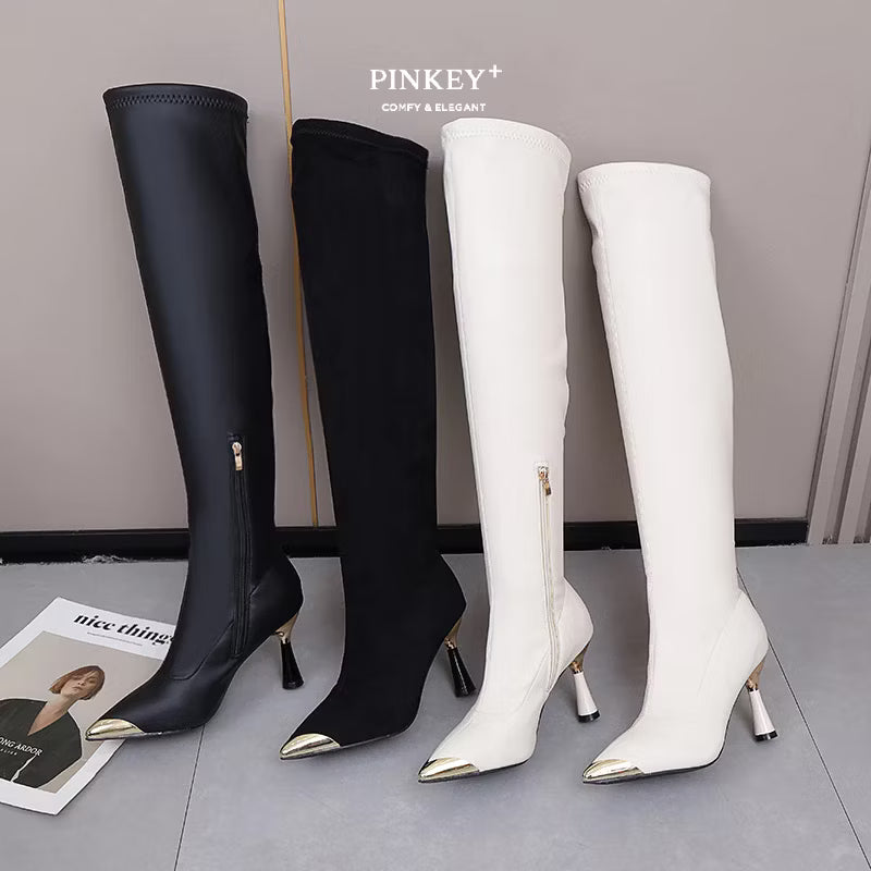 PINKEY P384 Knee High Boots Wanita Kulit – Long Boots Selutut Elegant