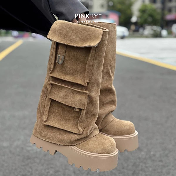 PINKEY P428 Cargo Platform Long Boots – Korean Style Trend