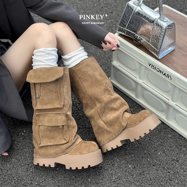 PINKEY P428 Cargo Platform Long Boots – Korean Style Trend