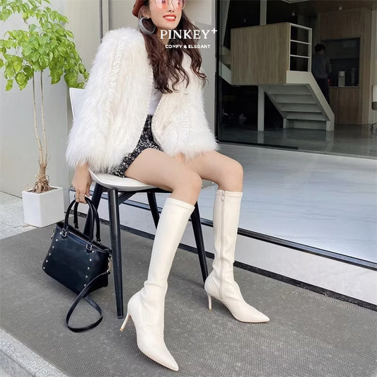 PINKEY P126 Long Boots Wanita Korea Style – Knee High Kulit