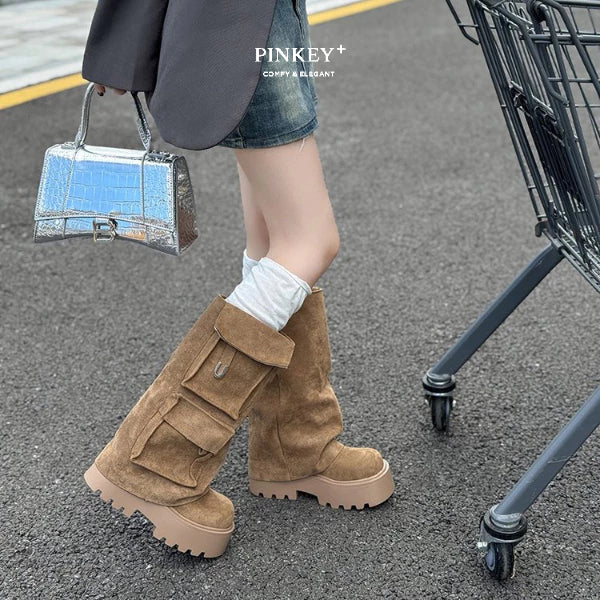 PINKEY P428 Cargo Platform Long Boots – Korean Style Trend